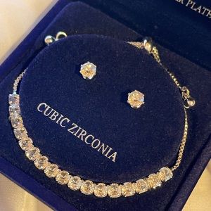Cubic Zirconia Bracelet and Stud earrings